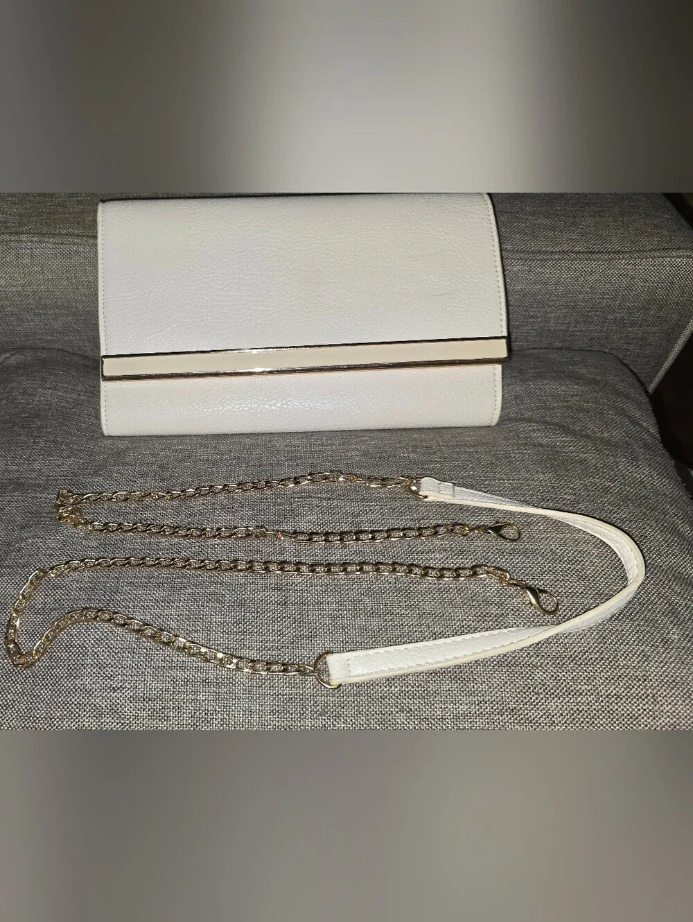 Madison West White Clutch with Gold Chain Strap